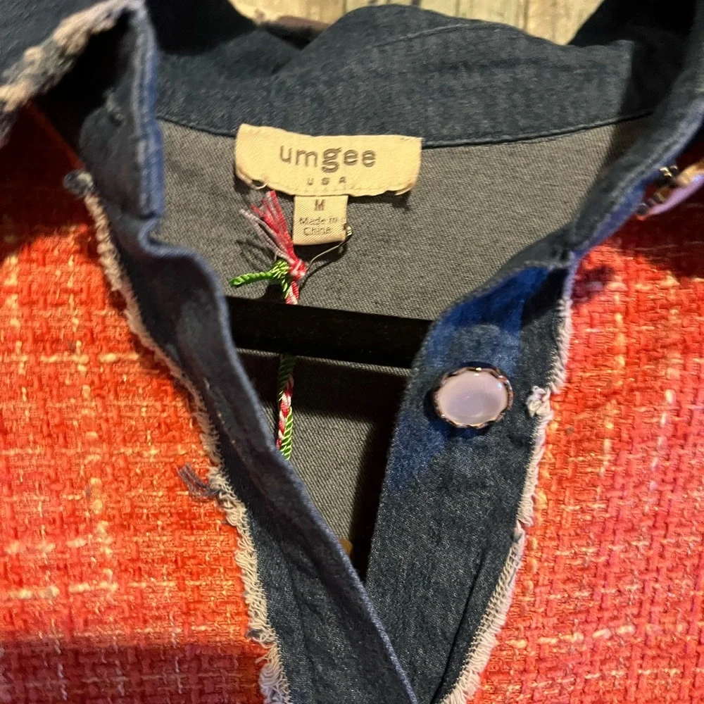 Umgee M Orange and Denim Button-Up Shacket - Picture 5 of 8